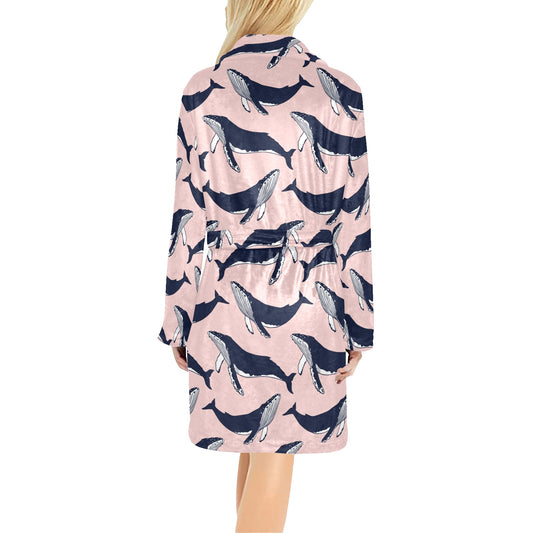 Humpback Whale Pattern Print Design 02 Women's Fleece Robe