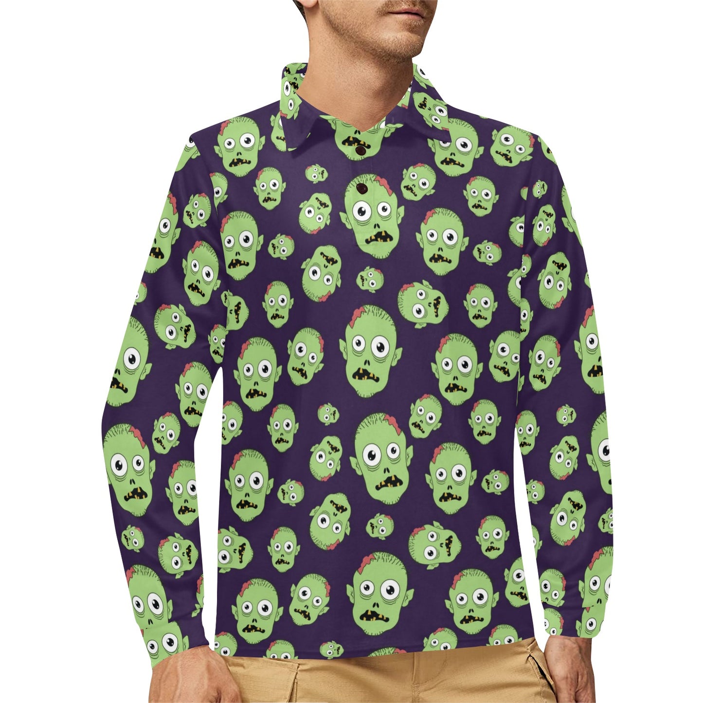 Zombie Print Design LKS303 Long Sleeve Polo Shirt For Men's