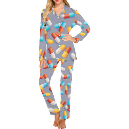 Pill Pattern Print Design A01 Women's Long Pajama Set