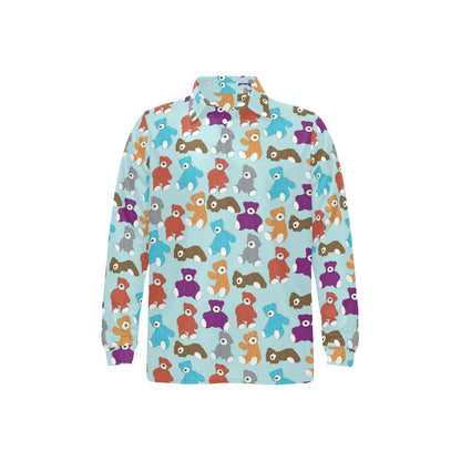 Bear Cute Pattern Print Design 03 Long Sleeve Polo Shirt For Men's