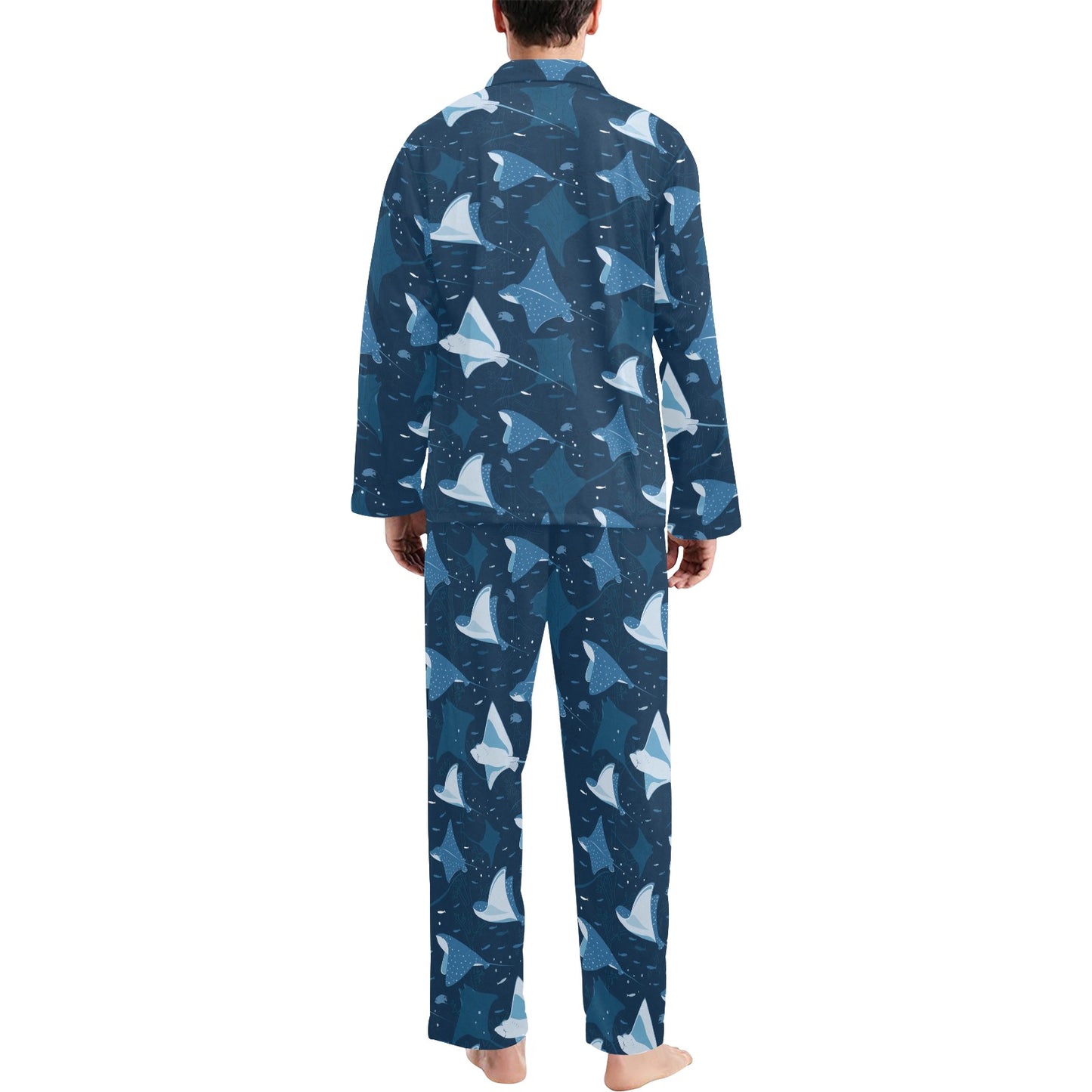 Manta Ray Pattern Print Design 02 Men's Long Pajama Set