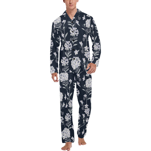 Hydrangea Pattern Print Design HD07 Men's Long Pajama Set