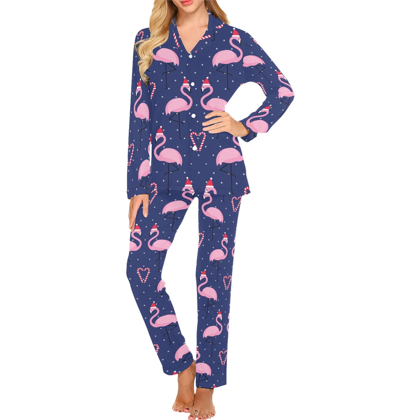 Flamingo Christmas Women's Long Pajama Set
