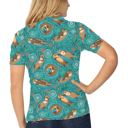 Sea Otter Pattern Print Design 01 Women's Polo Shirt
