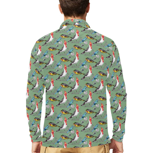 Birds Pattern Print Design 07 Long Sleeve Polo Shirt For Men's