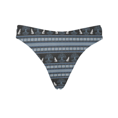 Wolf Tree of Life Knit Design Print Women's Thongs