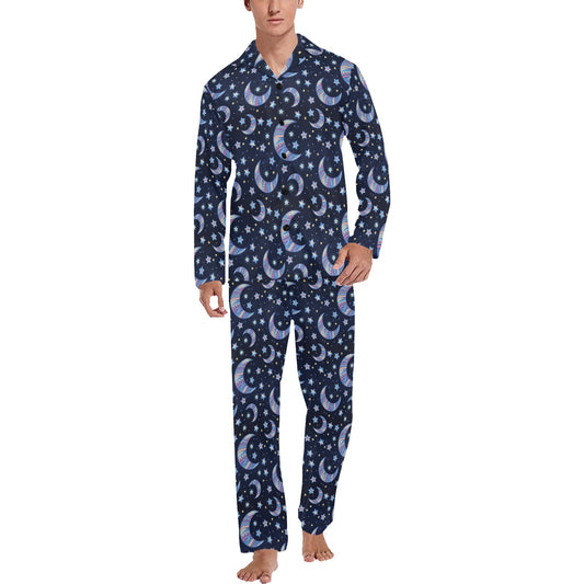 Celestial Moon Pattern Print Design 03 Men's Long Pajama Set