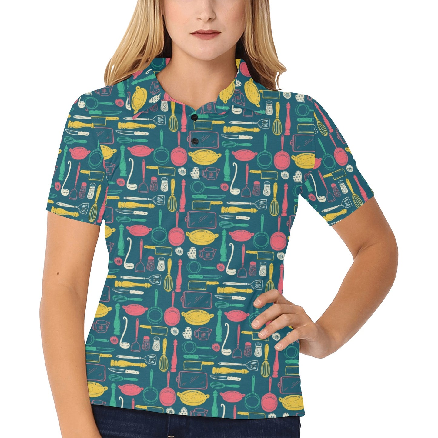 Cooking Kitchen Tools Pattern Print Design 01 Women's Polo Shirt