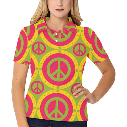Peace Sign Pattern Print Design A01 Women's Polo Shirt