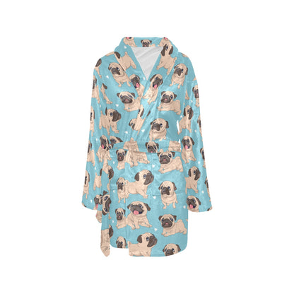 Pug Pattern Print Design A03 Women's Fleece Robe