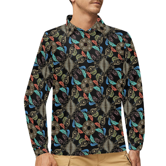 Ancient Greek Print Design LKS308 Long Sleeve Polo Shirt For Men's