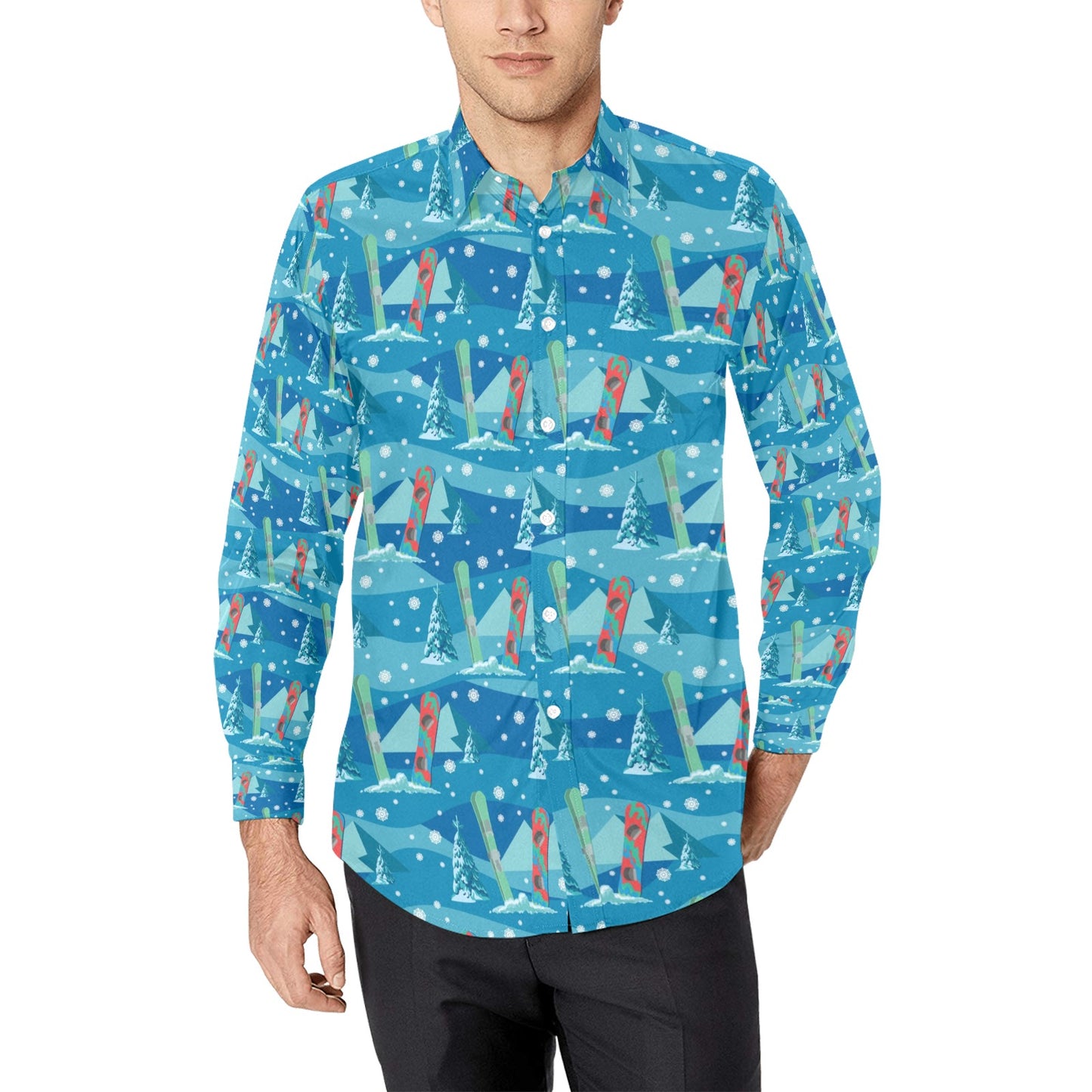 Snowboard Print Design LKS301 Men's Long Sleeve Dress Shirt