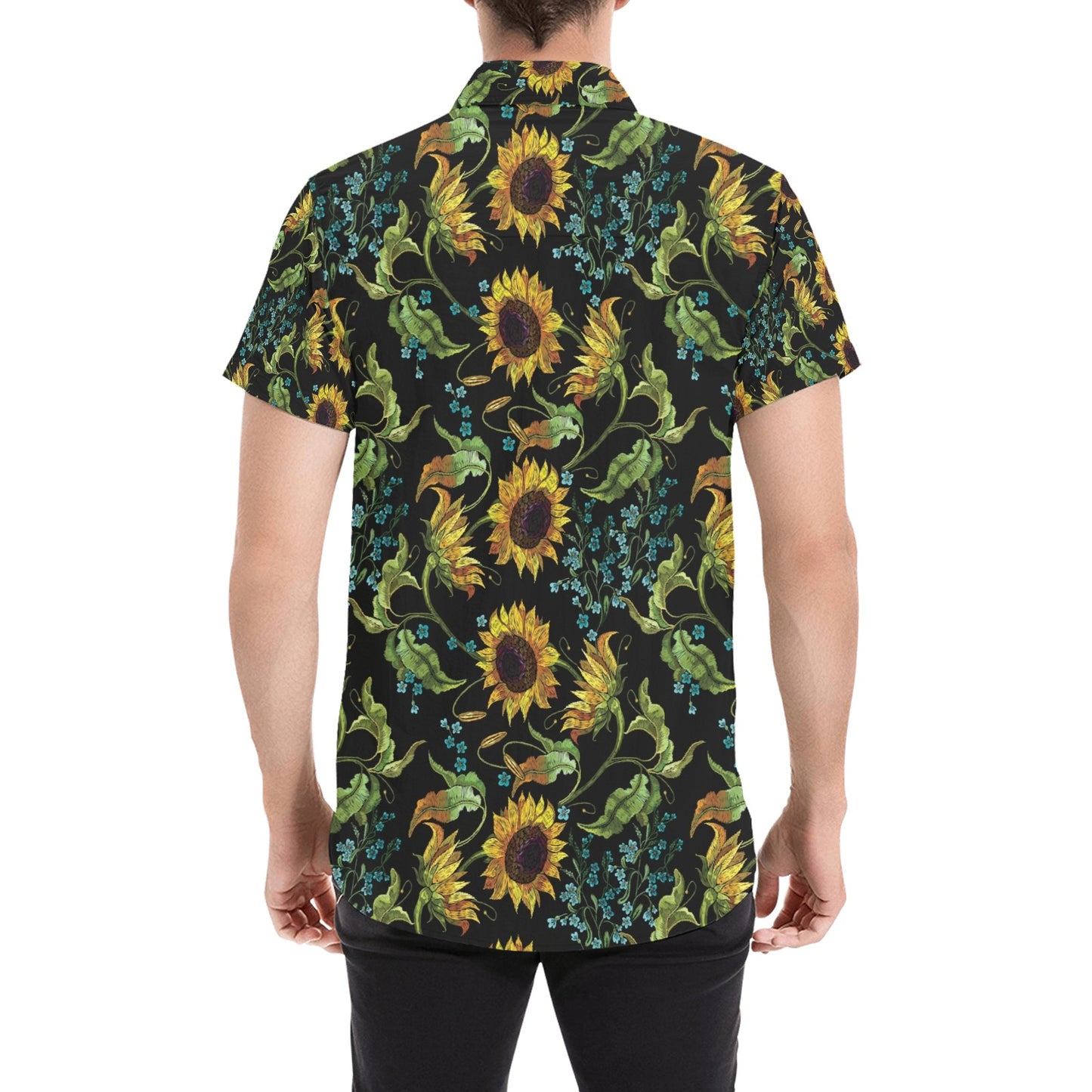 Sunflower Print Design LKS308 Men Short Sleeve Button Up Shirt