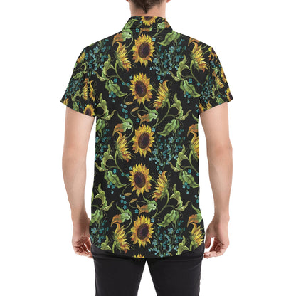 Sunflower Print Design LKS308 Men Short Sleeve Button Up Shirt