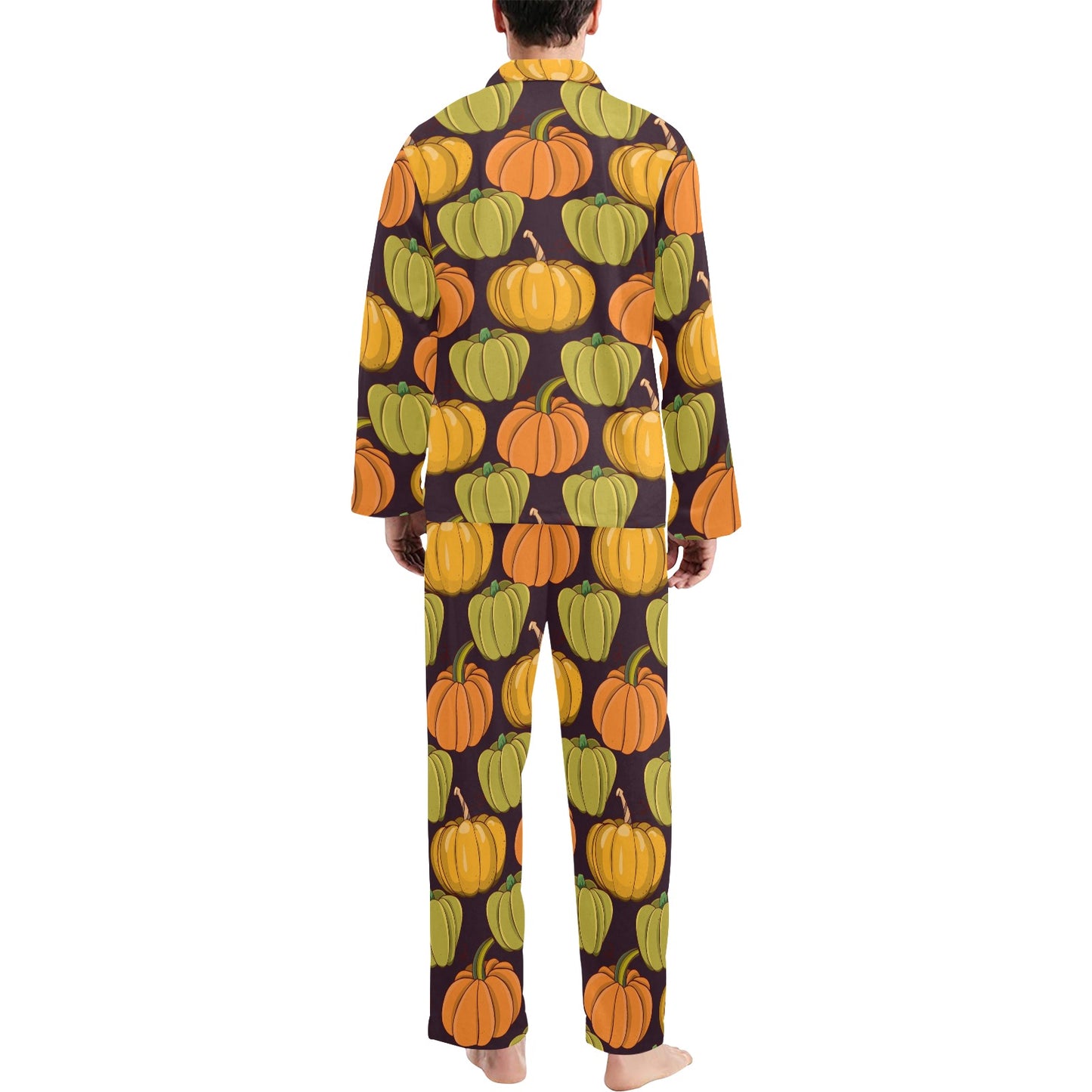 Pumpkin Pattern Print Design A01 Men's Long Pajama Set