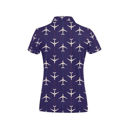 Airplane Pattern Print Design 03 Women's Polo Shirt