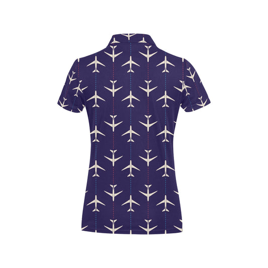 Airplane Pattern Print Design 03 Women's Polo Shirt