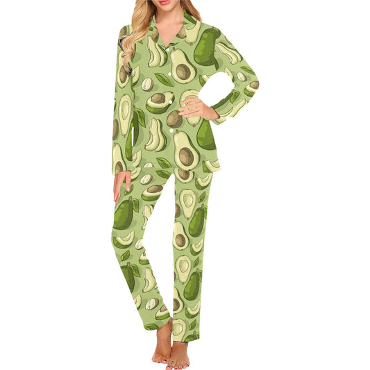 Avocado Pattern Print Design AC03 Women's Long Pajama Set