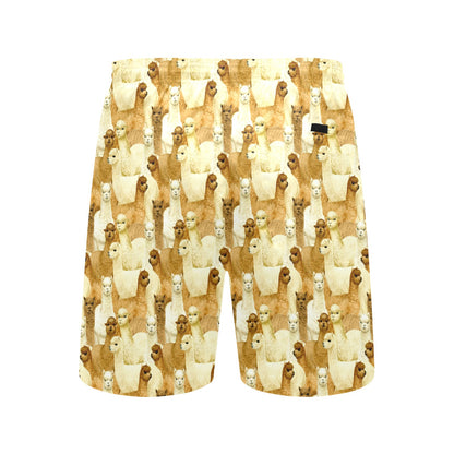 Alpaca Watercolor Design Themed Print Men's Swim Trunks Beach Shorts
