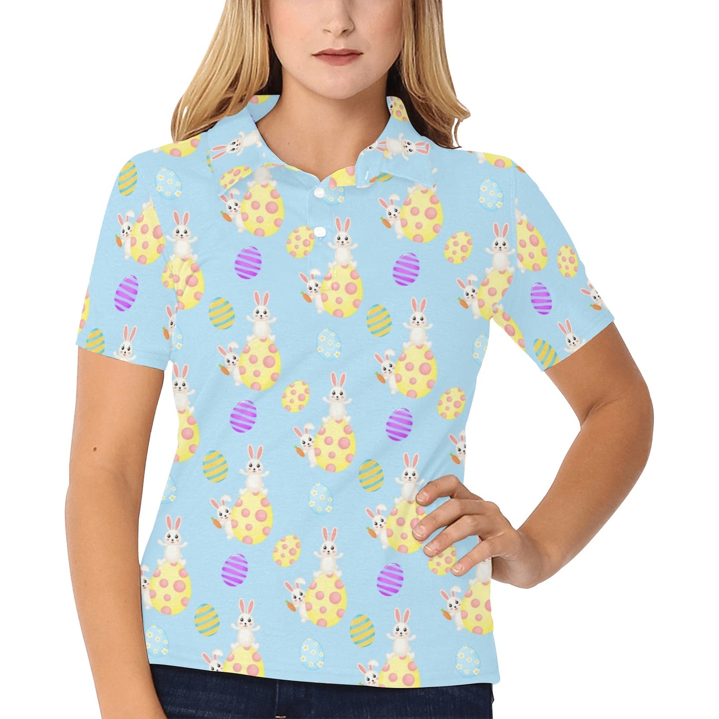 Easter Eggs Pattern Print Design RB015 Women's Polo Shirt