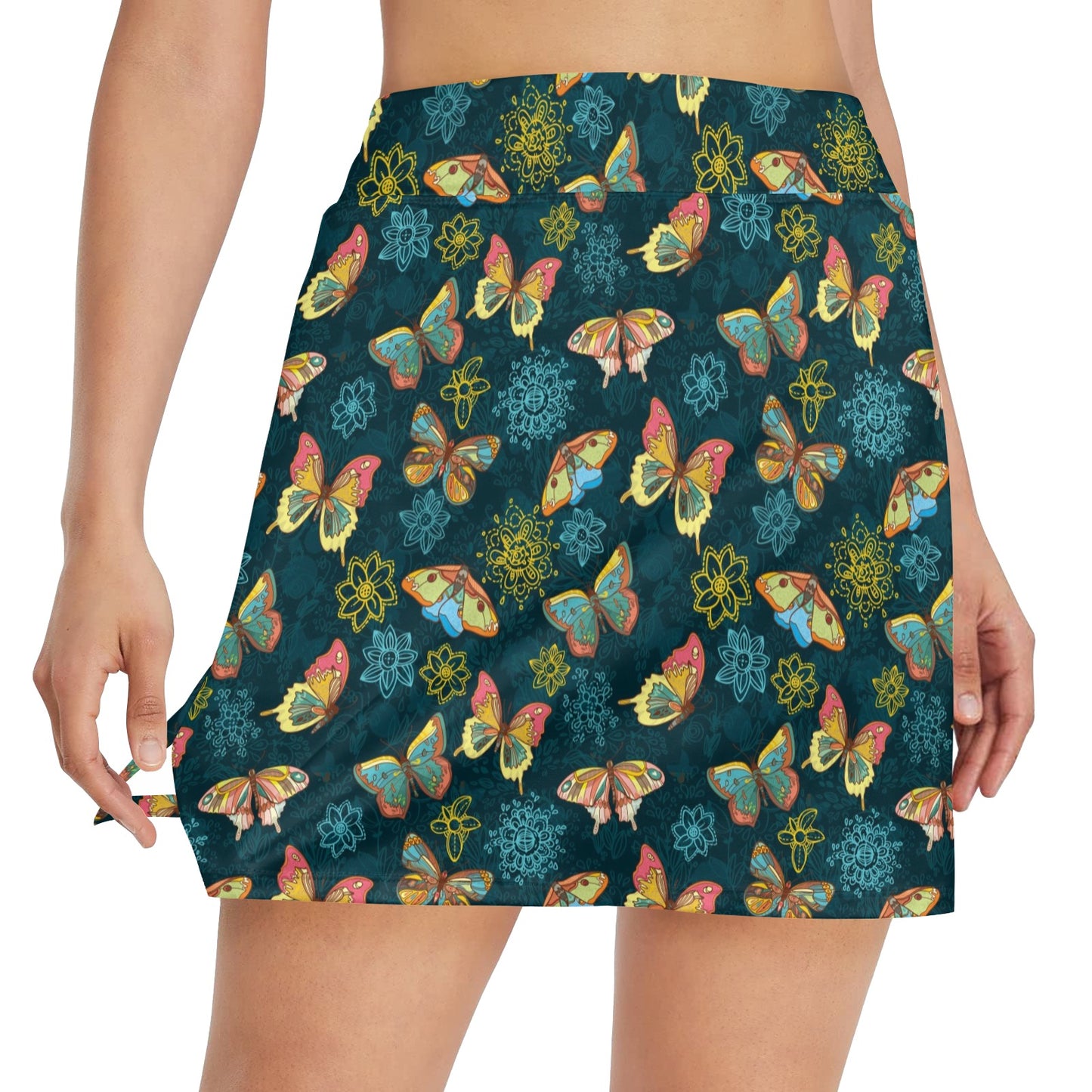 Butterfly Hand Draw Print Pattern 17" Golf & Pickleball Skort with Pockets