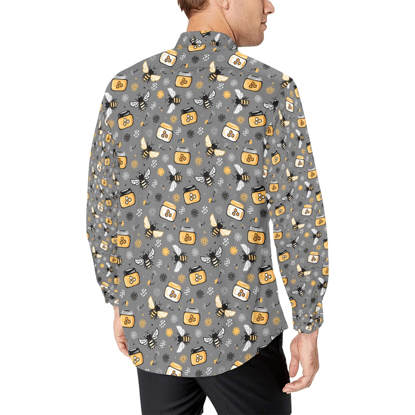 Honey Bee Print Design LKS301 Men's Long Sleeve Dress Shirt