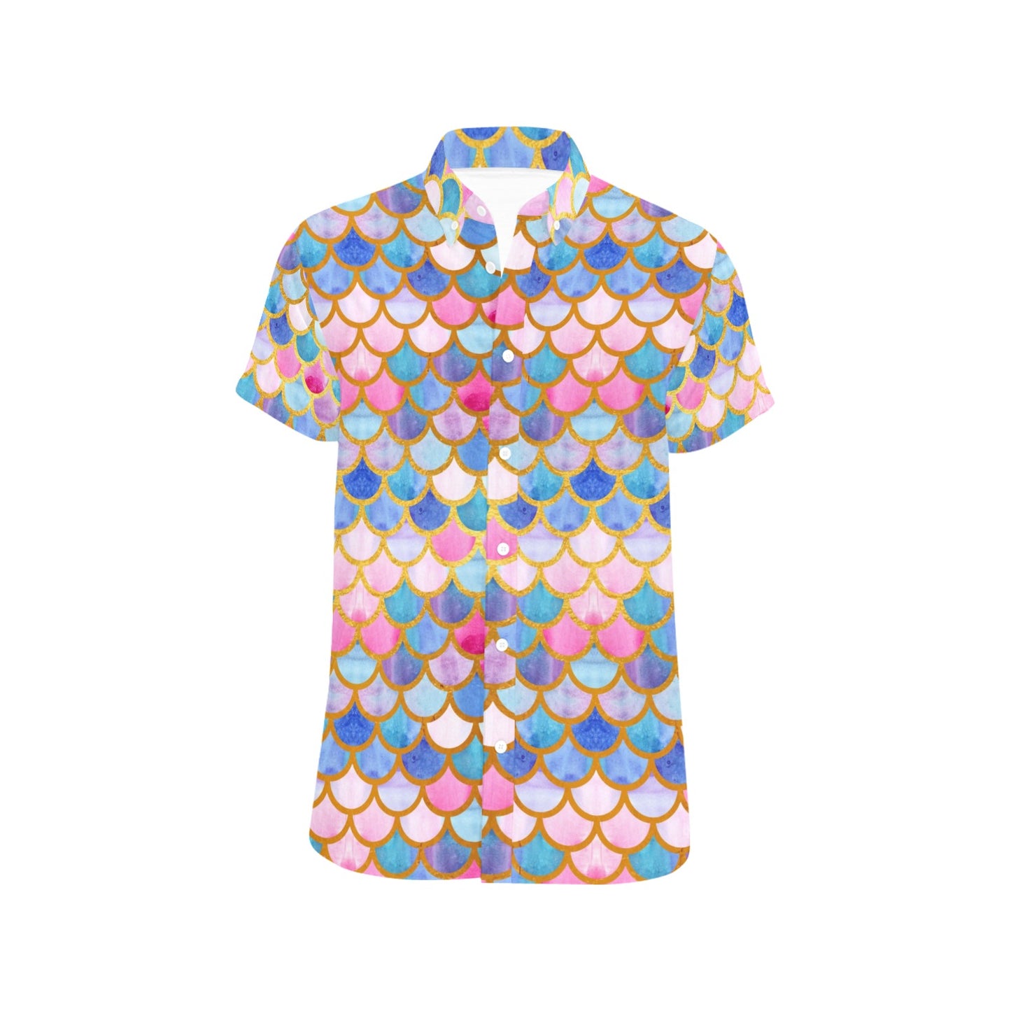 Scales Print Design LKS401 Men Short Sleeve Button Up Shirt