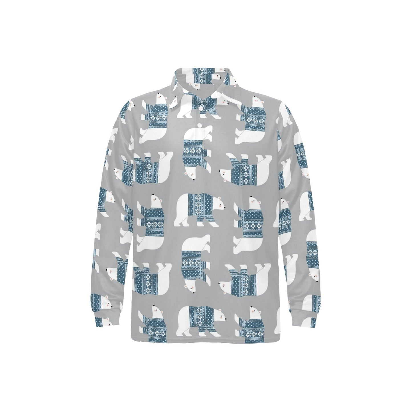 Polar Bear Pattern Print Design A03 Long Sleeve Polo Shirt For Men's