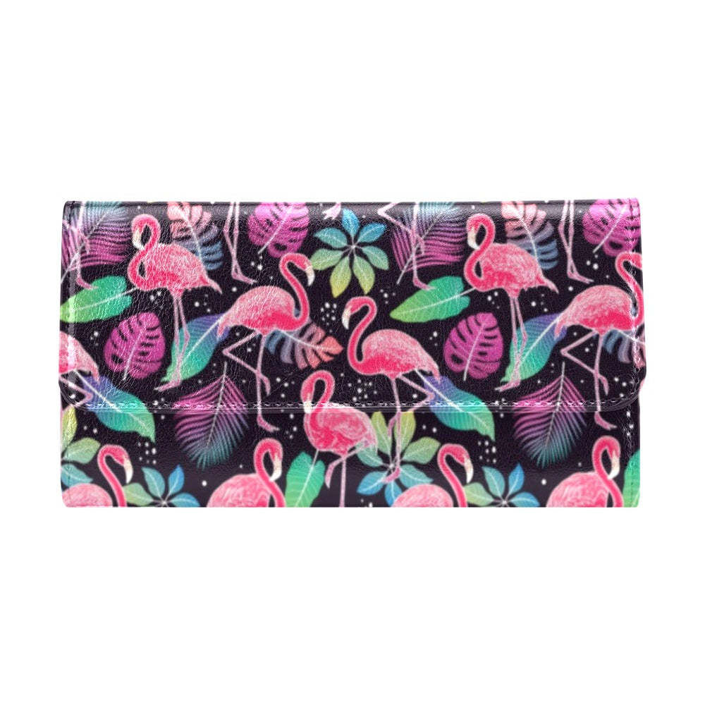 Flamingo Tropical leaves Neon Print Women's Trifold Wallet