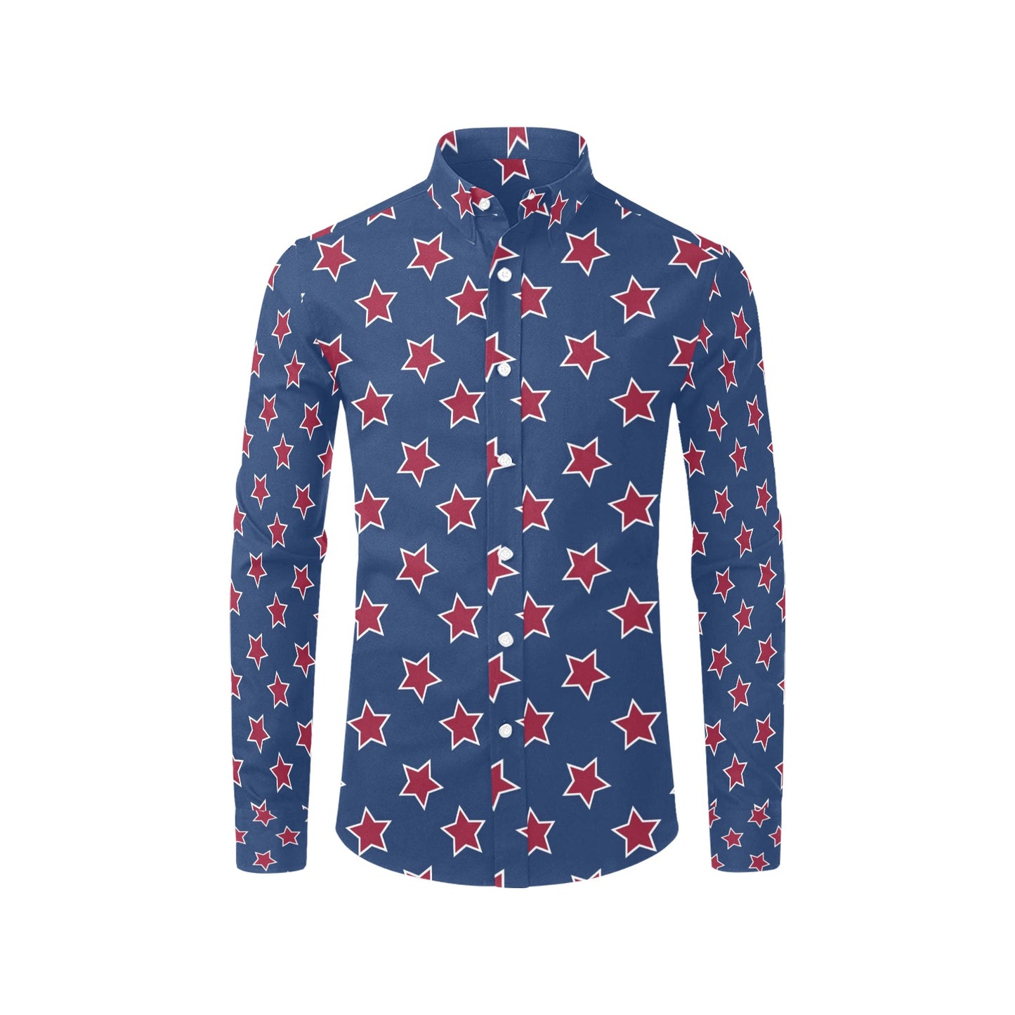 Star Red Blue Print Design LKS301 Men's Long Sleeve Dress Shirt