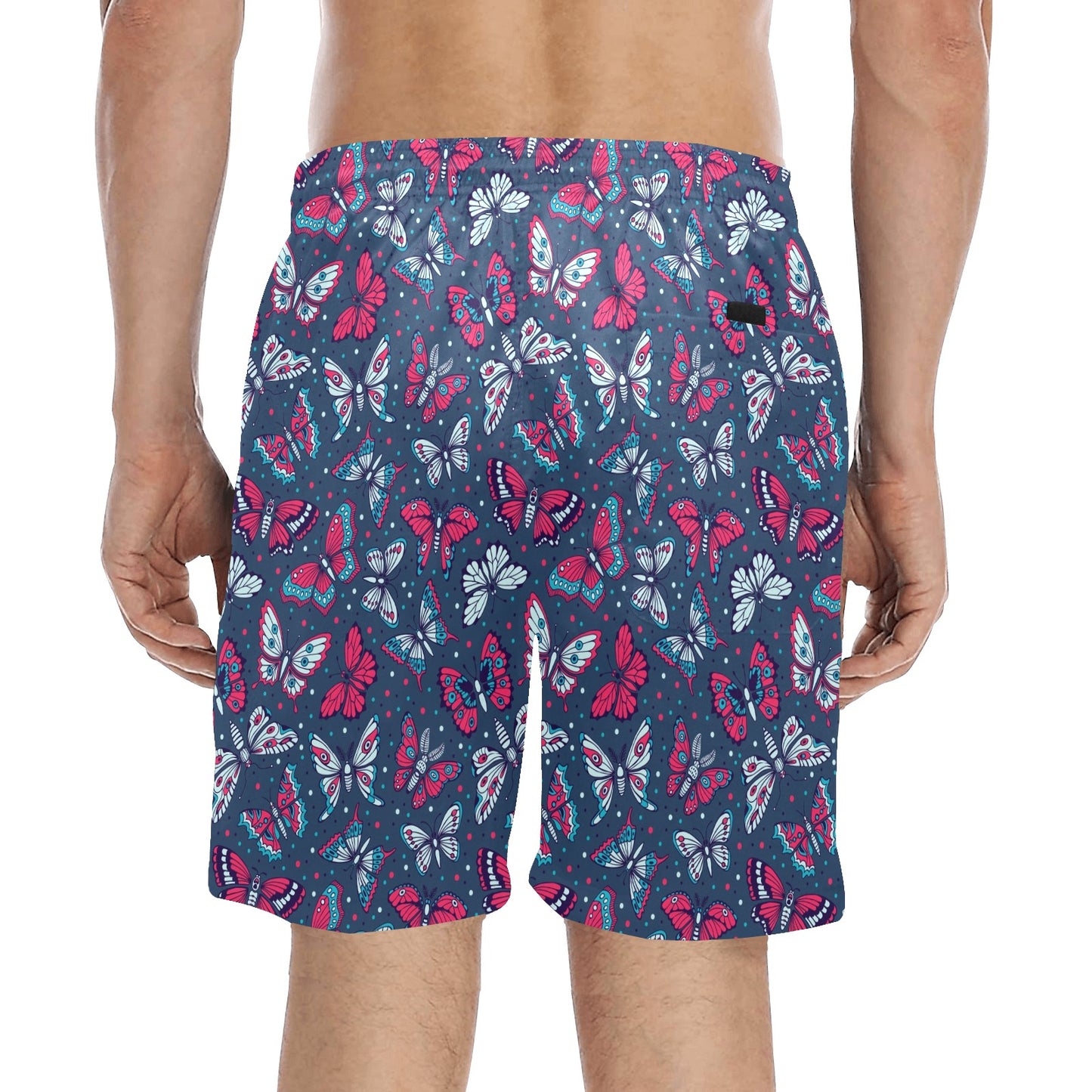 Butterfly Red Deep Blue Print Pattern Men's Swim Trunks Beach Shorts
