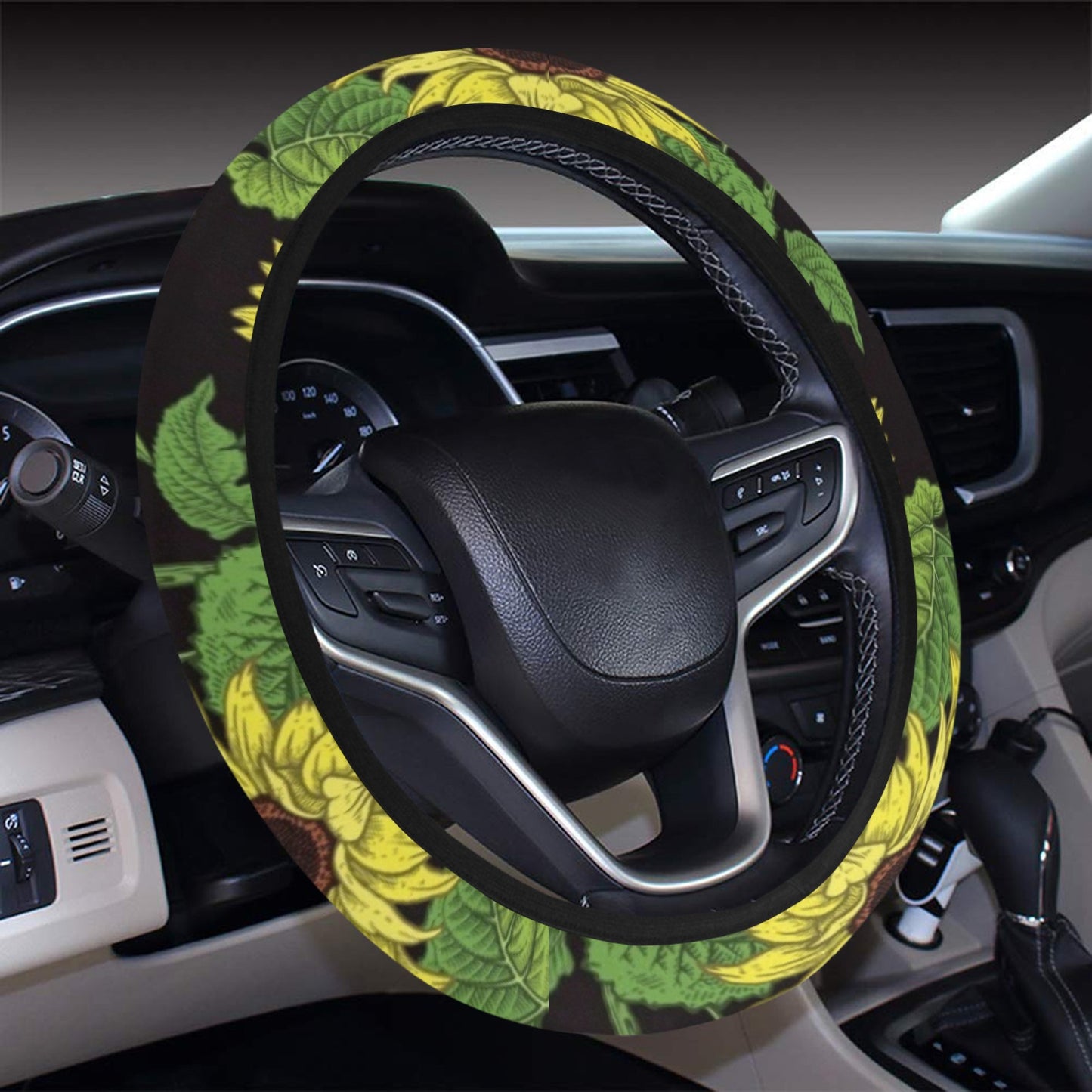 Sunflower Print Design LKS3010 Steering Wheel Cover with Elastic Edge