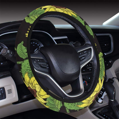 Sunflower Print Design LKS3010 Steering Wheel Cover with Elastic Edge