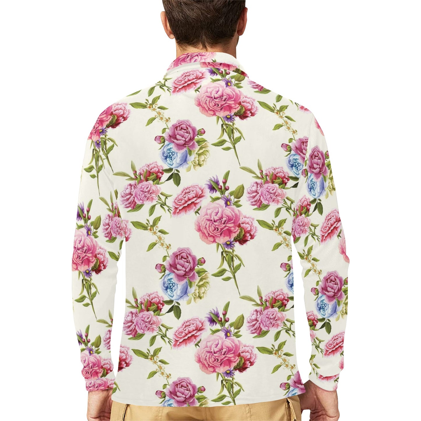 Carnations Pattern Print Design CN02 Long Sleeve Polo Shirt For Men's