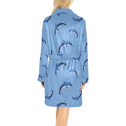 Dolphin Blue Print Women's Fleece Robe