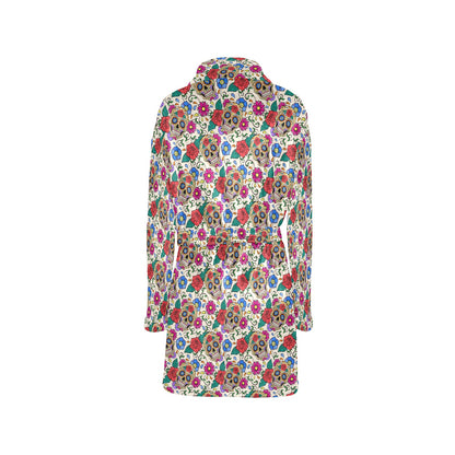 Sugar Skull Colorful Themed Print Women's Fleece Robe