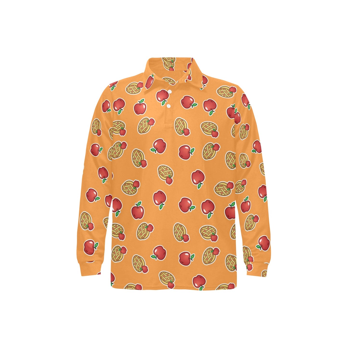 Apple Pie Pattern Print Design 02 Long Sleeve Polo Shirt For Men's