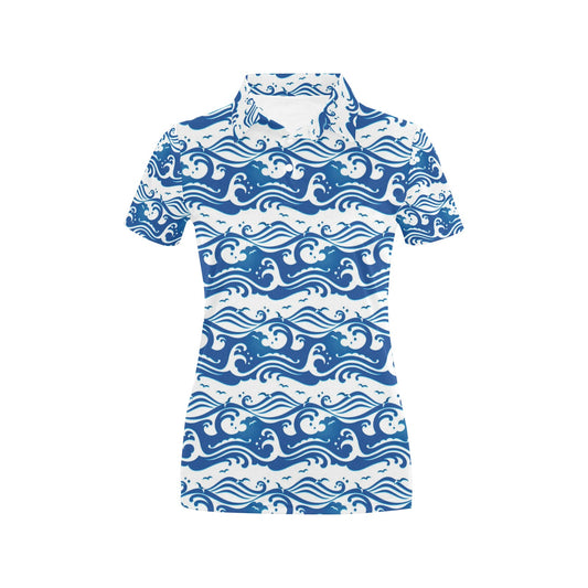 Wave Print Design LKS303 Women's Polo Shirt