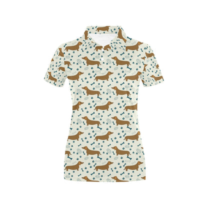 Dachshund Pattern Print Design 01 Women's Polo Shirt