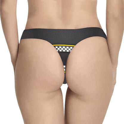 Checkered Flag Yellow Line Style Women's Thongs