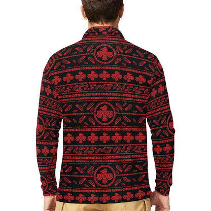 Native American Eagle Themed Print Long Sleeve Polo Shirt For Men's
