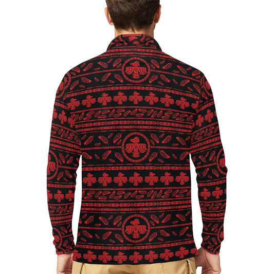 Native American Eagle Themed Print Long Sleeve Polo Shirt For Men's