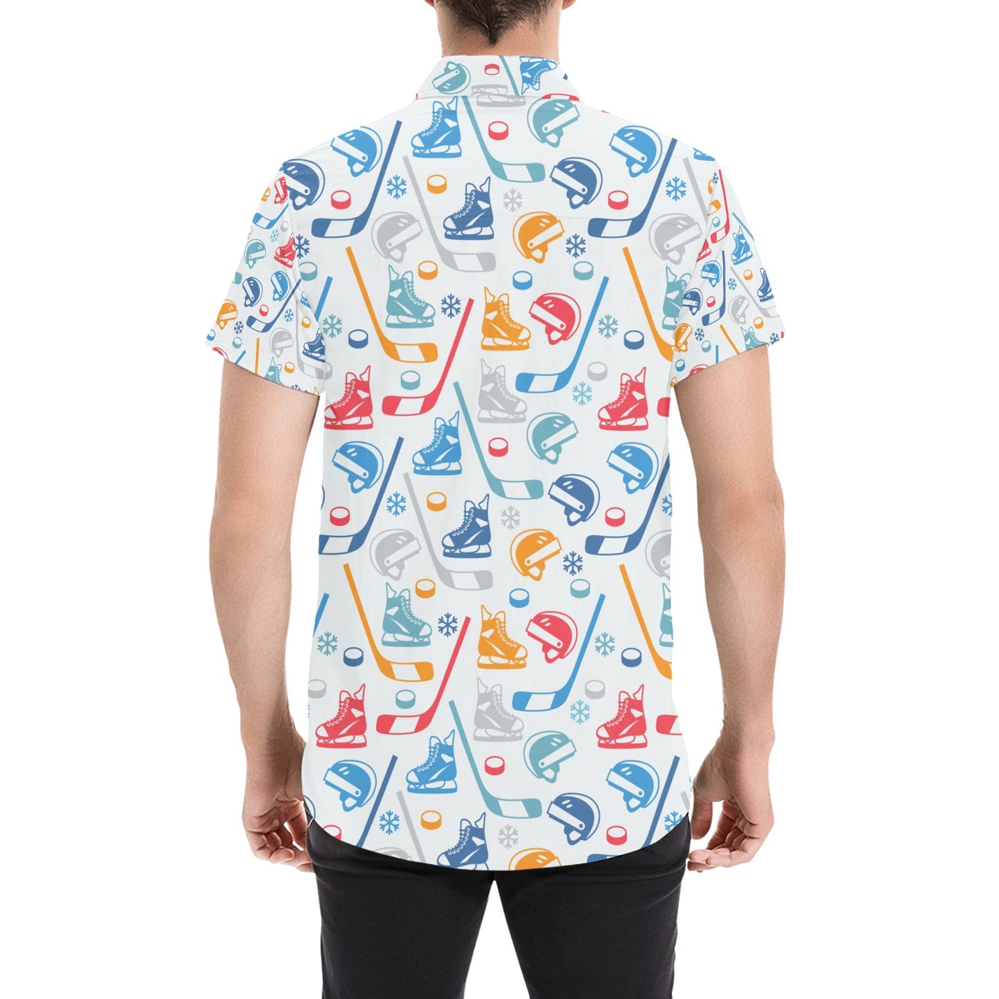 Hockey Equipment Print Design LKS301 Men Short Sleeve Button Up Shirt