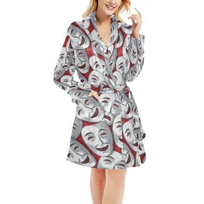 Acting Mask Pattern Print Design 01 Women's Fleece Robe