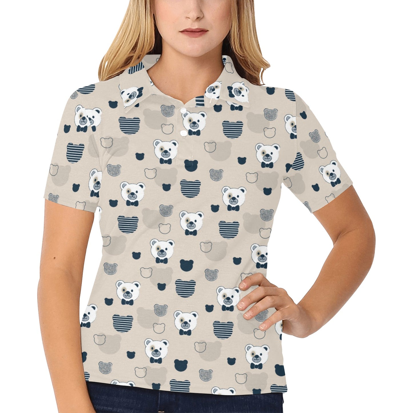 Bear Pattern Print Design 05 Women's Polo Shirt