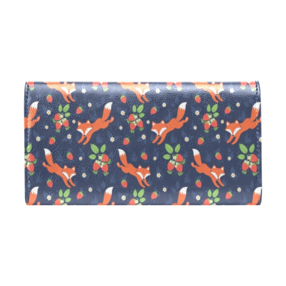 Fox Strawberry Print Pattern Women's Trifold Wallet