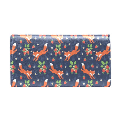Fox Strawberry Print Pattern Women's Trifold Wallet