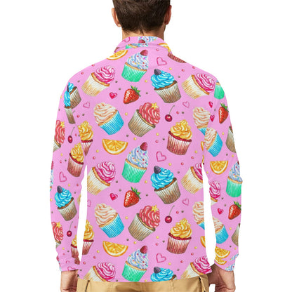 Cupcake Pattern Print Design CP05 Long Sleeve Polo Shirt For Men's