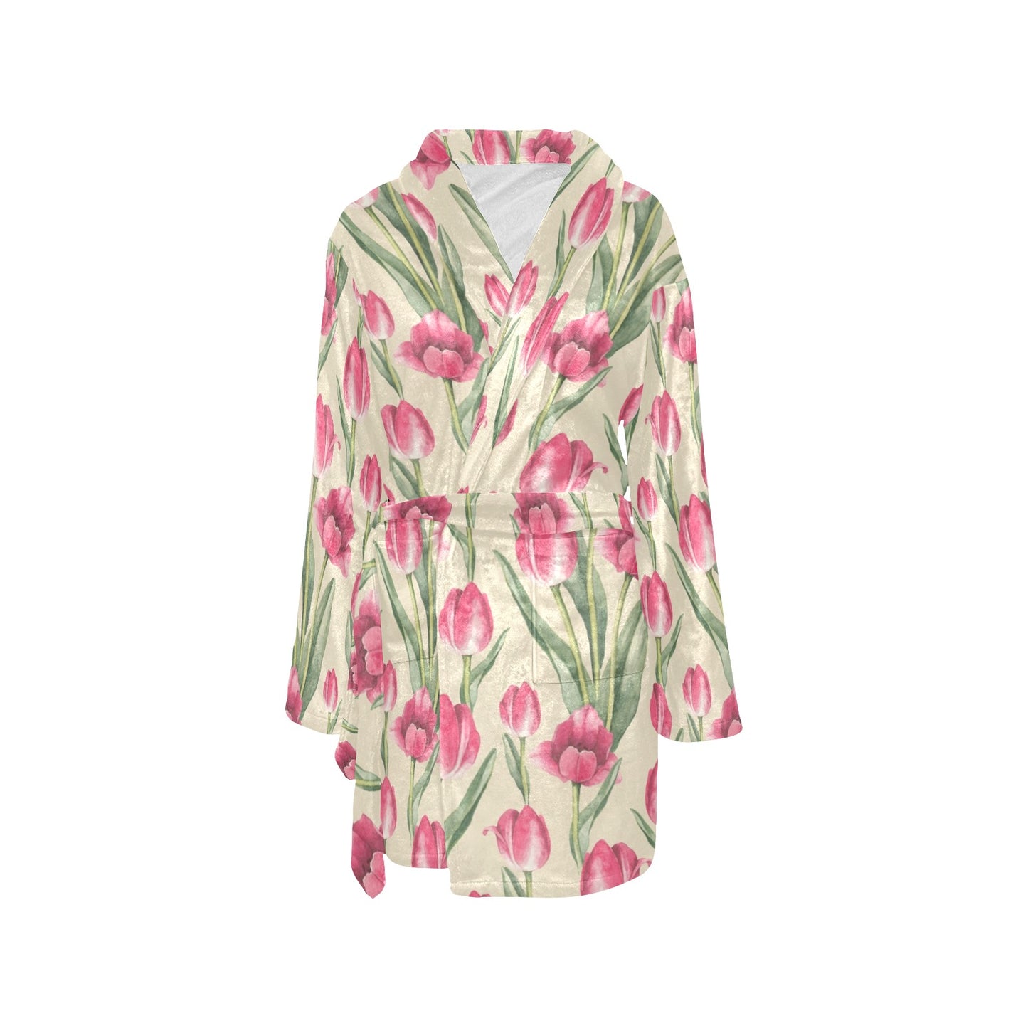 Tulip Pink Pattern Print Design TP06 Women's Fleece Robe
