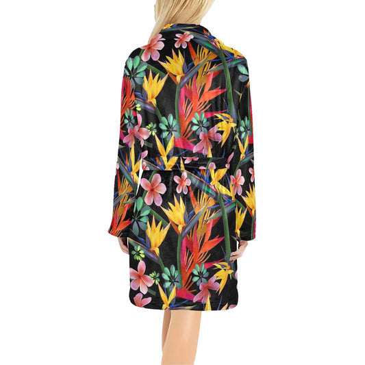 Tropical Flower Pattern Print Design TF015 Women's Fleece Robe